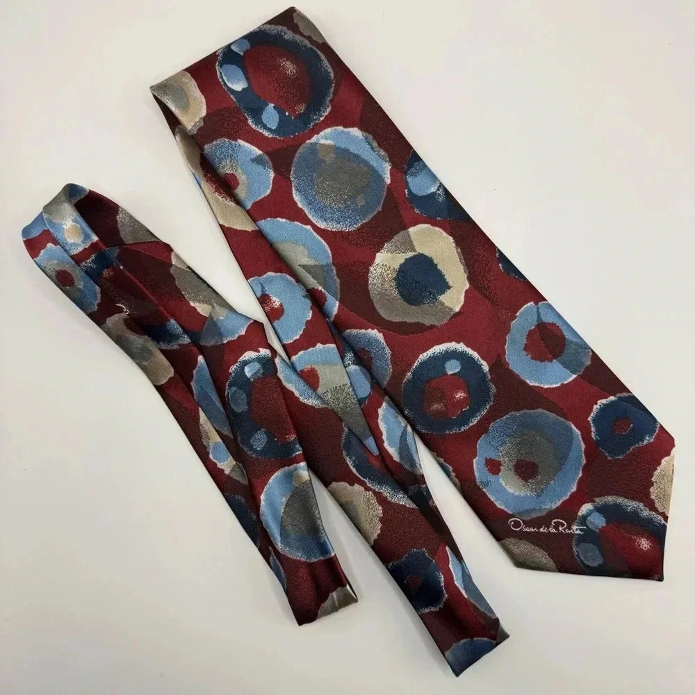 Oscar De La Renta Studio Menswear Red Tie Polyester Silk Mix Made In USA
